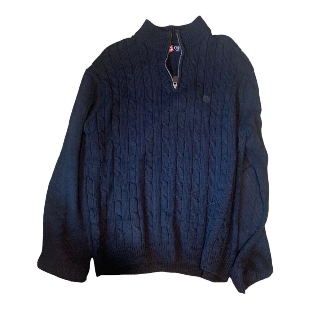 Chaps Mens Cable Knit Navy Half Zip Sweater XL Blue Preppy Academia Fishermen